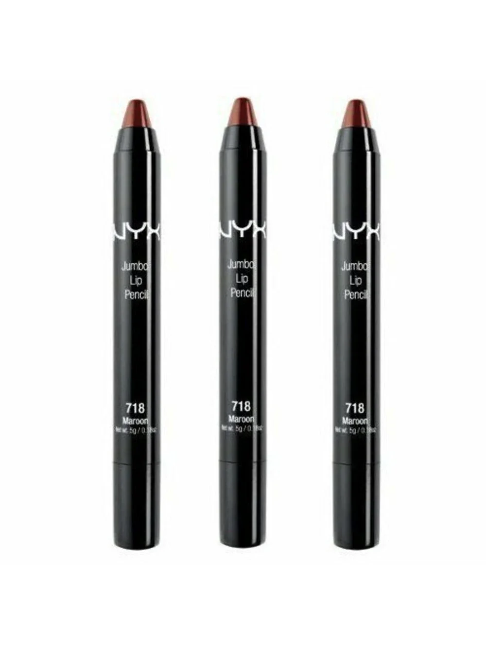 Lot of 3: New NYX Jumbo Lip Liner Pencil Lipstick in 718 Maroon (Sealed, 3-Pack)